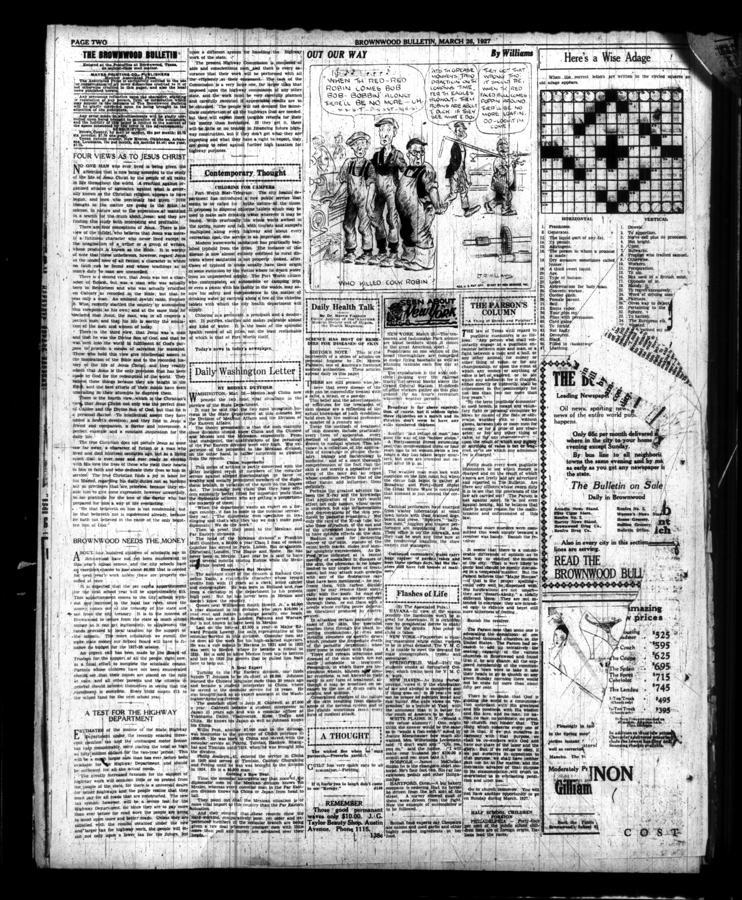 Brownwood Bulletin (Brownwood, Tex.), Vol. 26, No. 138, Ed. 1 Saturday, March 26, 1927
                                                
                                                    [Sequence #]: 7 of 8
                                                