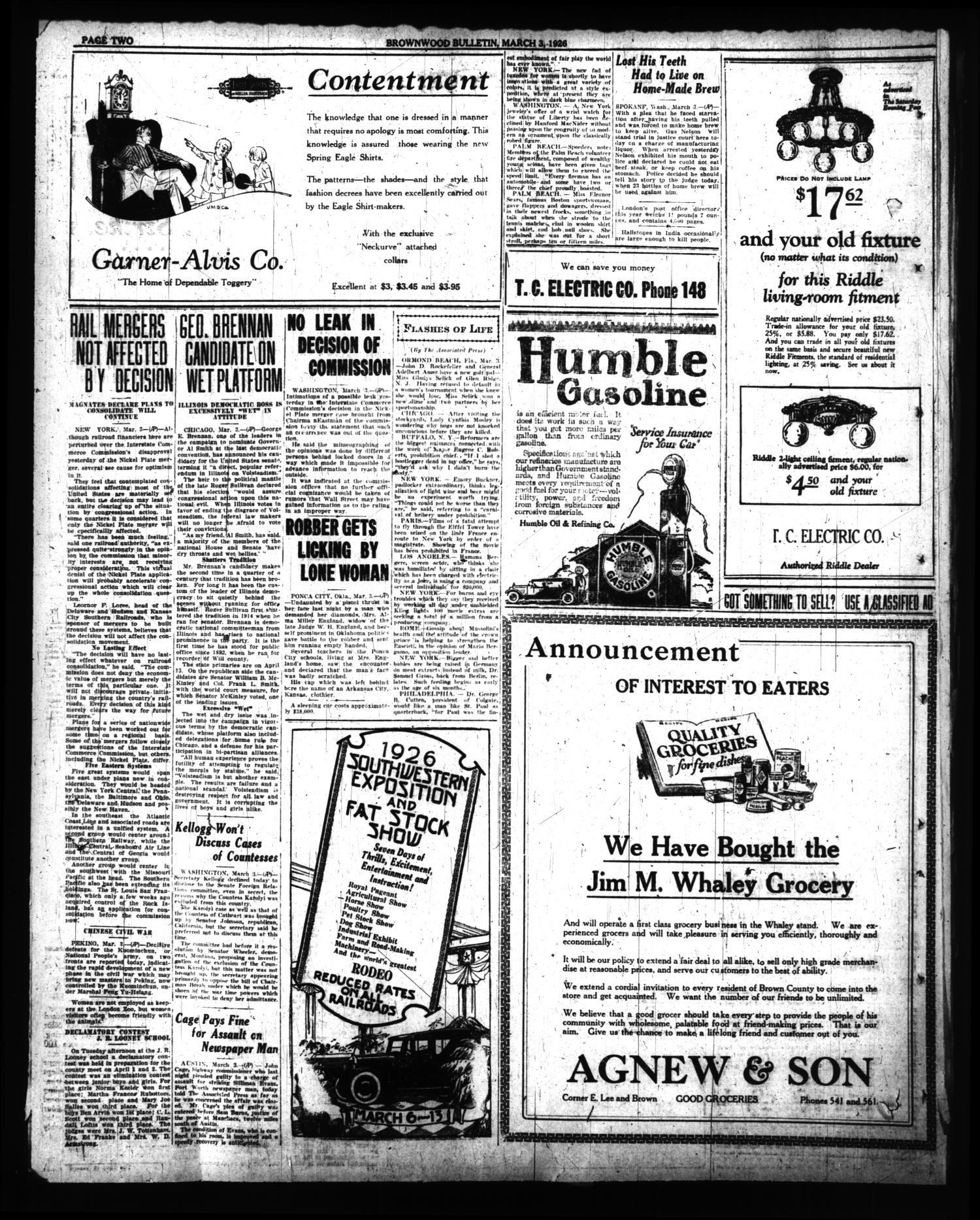 Brownwood Bulletin (Brownwood, Tex.), Vol. 26, No. 118, Ed. 1 Wednesday, March 3, 1926
                                                
                                                    [Sequence #]: 2 of 8
                                                