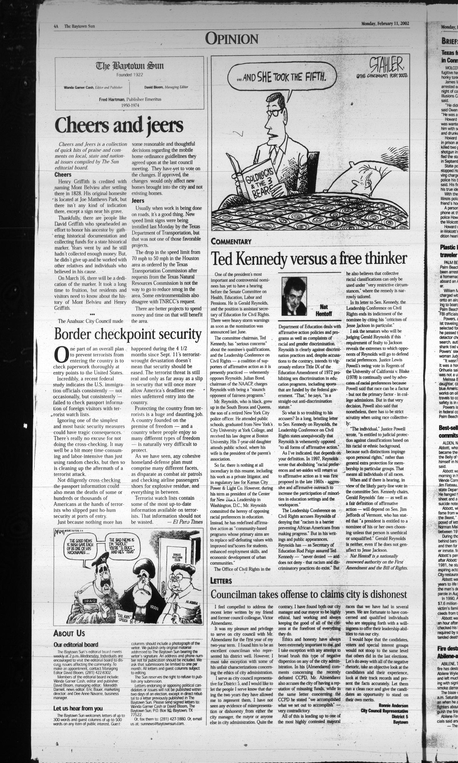 The Baytown Sun (Baytown, Tex.), Vol. 80, No. 77, Ed. 1 Monday, February 11, 2002
                                                
                                                    [Sequence #]: 4 of 12
                                                