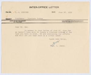Primary view of object titled '[Letter from T. L. James to D. W. Kempner, June 26, 1952]'.