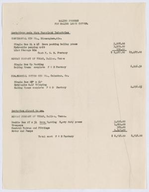 Primary view of object titled '[Pricing Quotes for Baling Press]'.