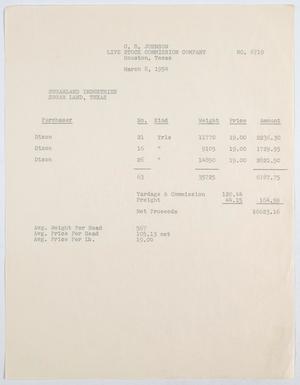 Primary view of object titled '[Invoice for Sixty-Three Yearlings Sold by C. B. Johnson Live Stock Commission Company]'.