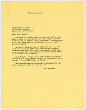 Primary view of [Letter from D. W. Kempner to Judge John H. Tucker, Jr., February 24, 1956]