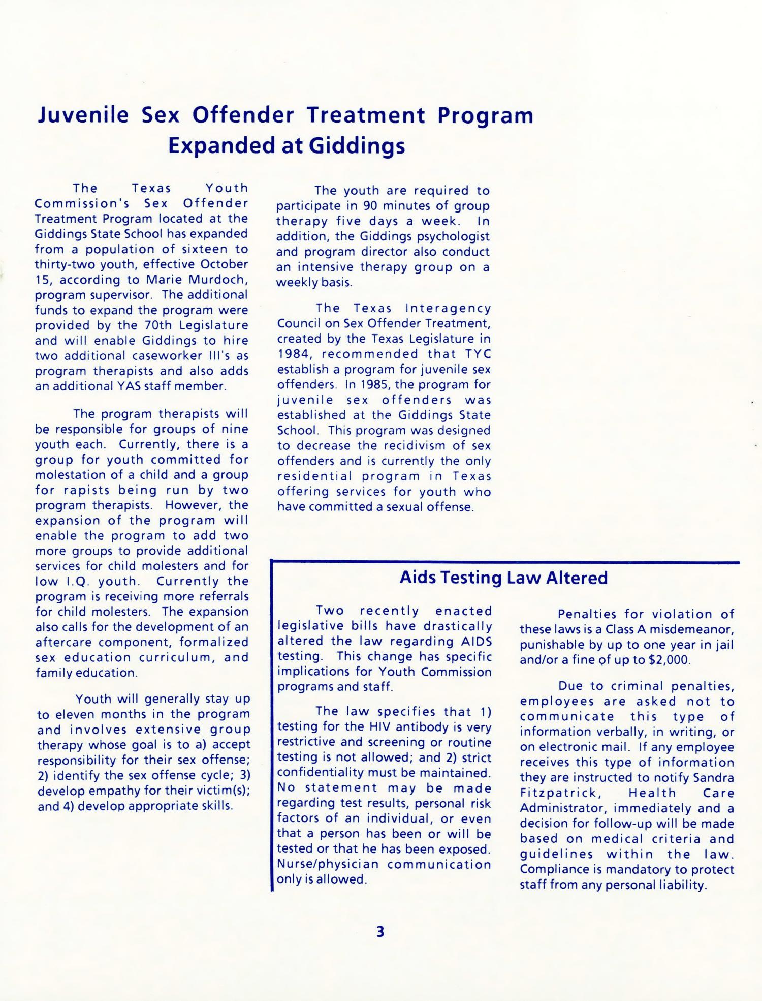 Texas Youth Commission Notes, Fall 1987
                                                
                                                    3
                                                