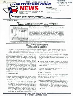 Primary view of object titled 'Texas Preventable Disease News, Volume 50, Number 21, October 20, 1990'.
