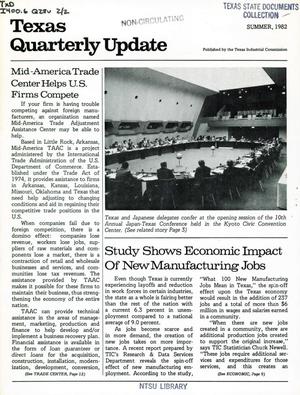 Primary view of object titled 'Texas Quarterly Update, Volume 2, Number 2, Summer 1982'.
