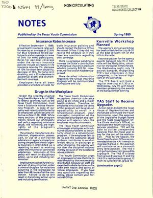 Primary view of object titled 'Texas Youth Commission Notes, Spring 1989'.