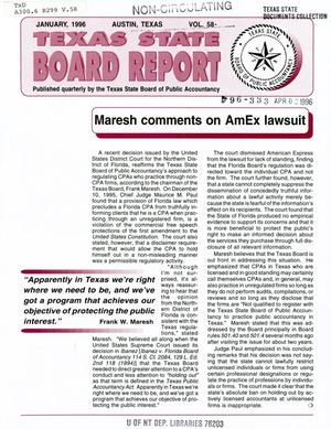 Primary view of Texas State Board Report, Volume 58, January 1996