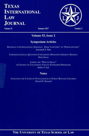 Primary view of object titled 'Texas International Law Journal, Volume 52, Number 2, Summer 2017'.