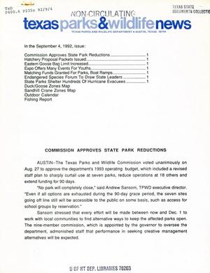 Primary view of object titled 'Texas Parks & Wildlife News, September 4, 1992'.
