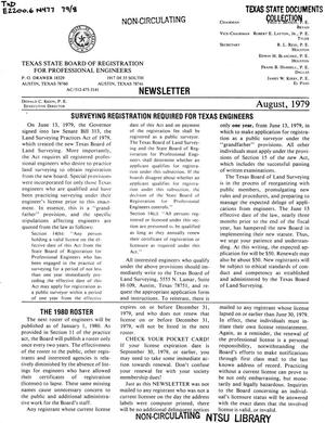 Primary view of object titled 'Texas State Board of Registration for Professional Engineers Official Newsletter, August 1979'.