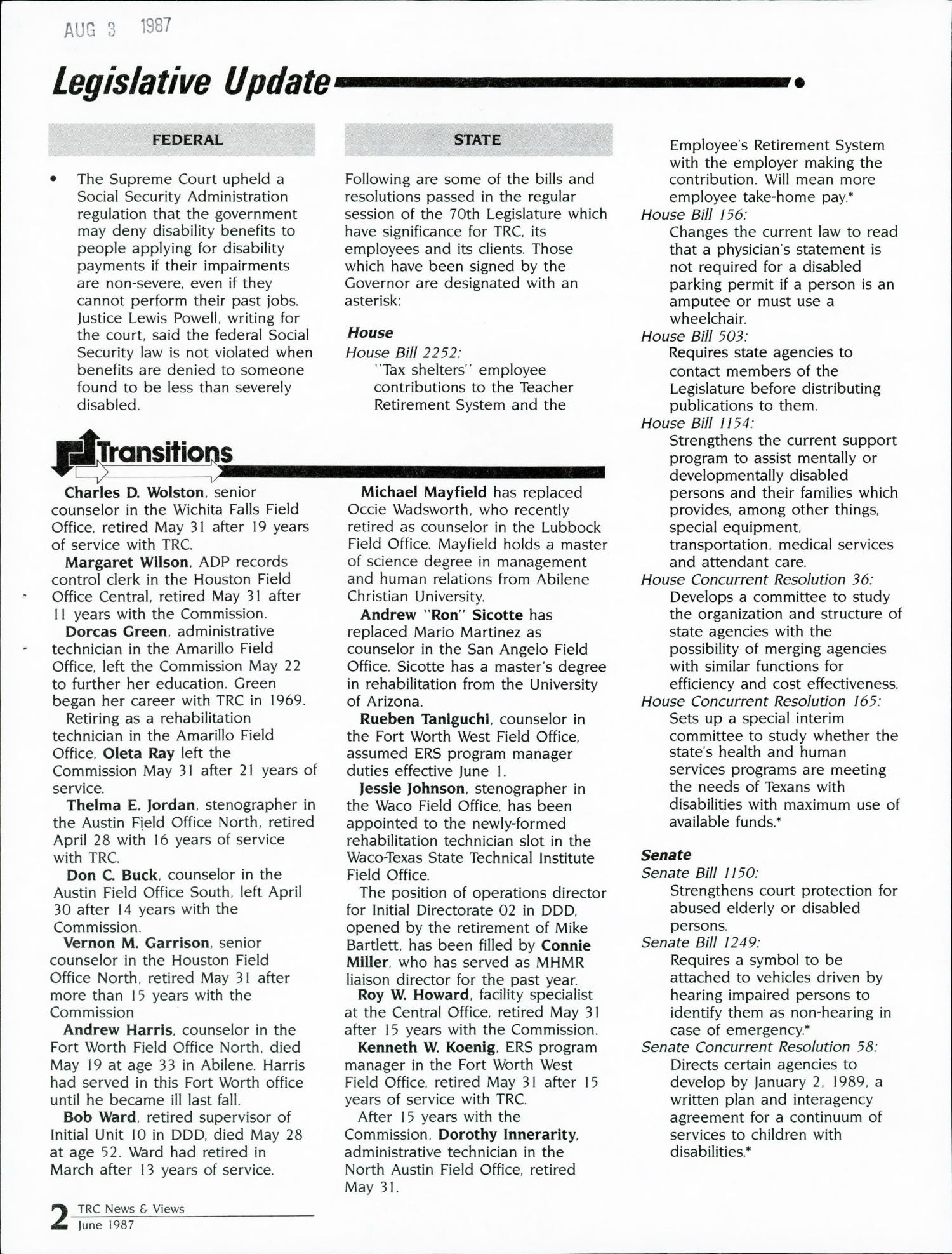 News & Views, Volume 9, Number 5, June 1987
                                                
                                                    2
                                                