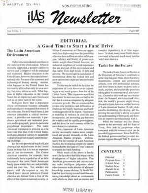 Primary view of object titled 'ILAS Newsletter, Volume 21, Number 1, Fall 1987'.