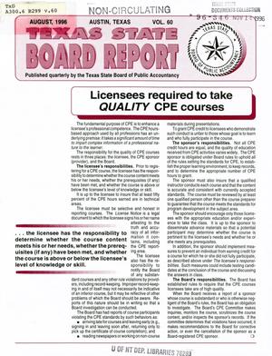 Primary view of Texas State Board Report, Volume 60, August 1996