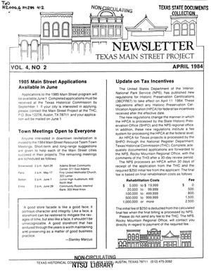 Primary view of object titled 'Texas Main Street Project Newsletter, Volume 4, Number 2, April 1984'.
