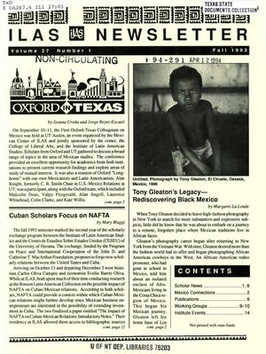 Primary view of object titled 'ILAS Newsletter, Volume 27, Number 1, Fall 1993'.