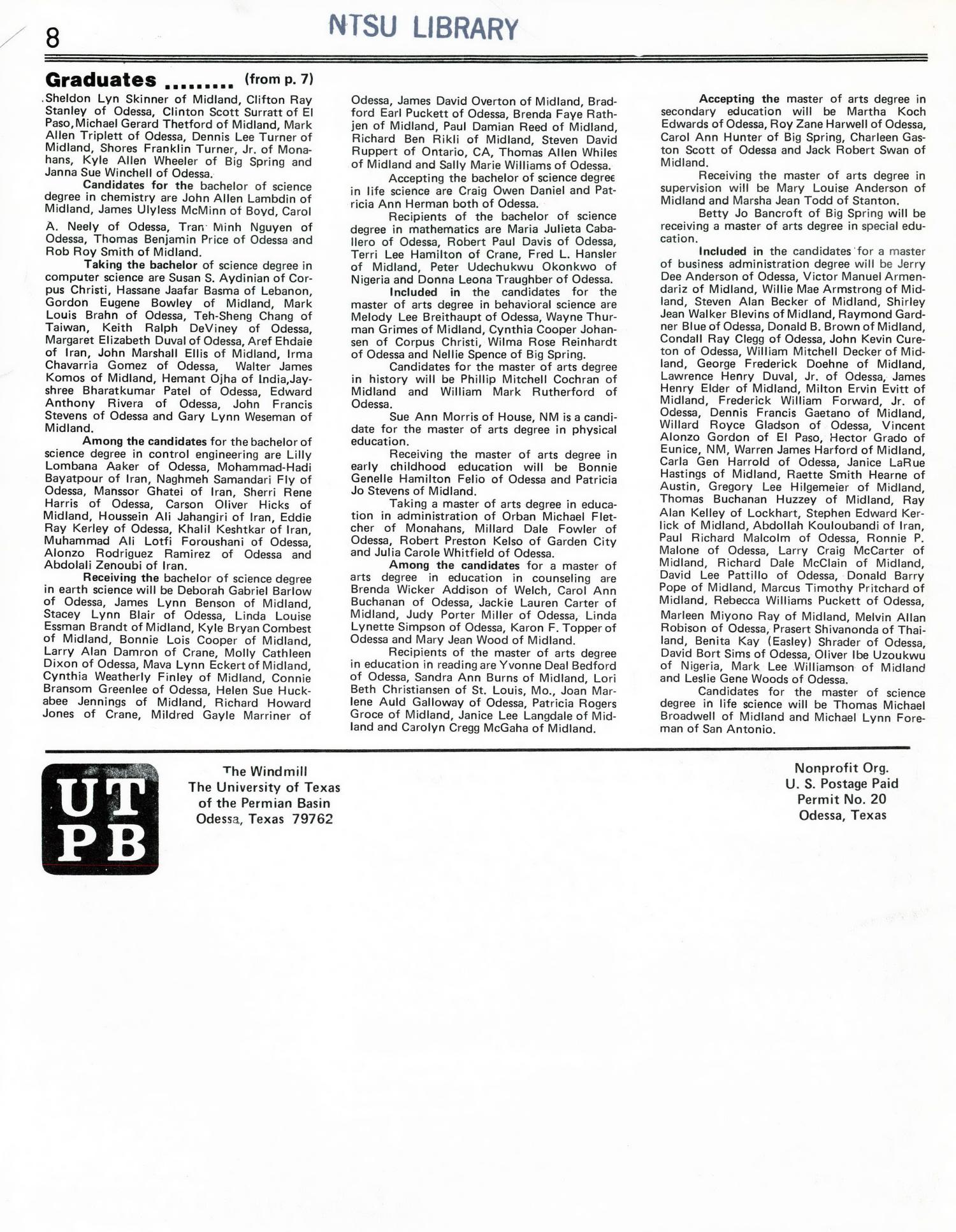 The Windmill, Volume 8, Number 8, April/May 1982
                                                
                                                    Back Cover
                                                