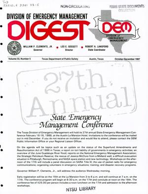 Primary view of object titled 'Division of Emergency Management Digest, Volume 33, Number 5, October-December 1987'.