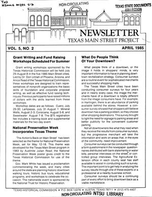 Primary view of object titled 'Texas Main Street Project Newsletter, Volume 5, Number 2, April 1985'.