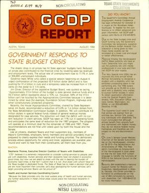 Primary view of object titled 'GCDP Report, August 1986'.