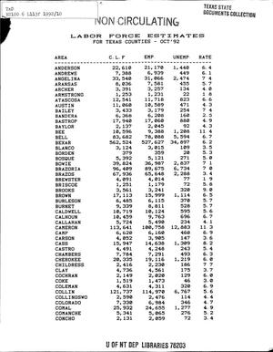 Primary view of object titled 'Labor Force Estimates for Texas Counties, October 1992'.