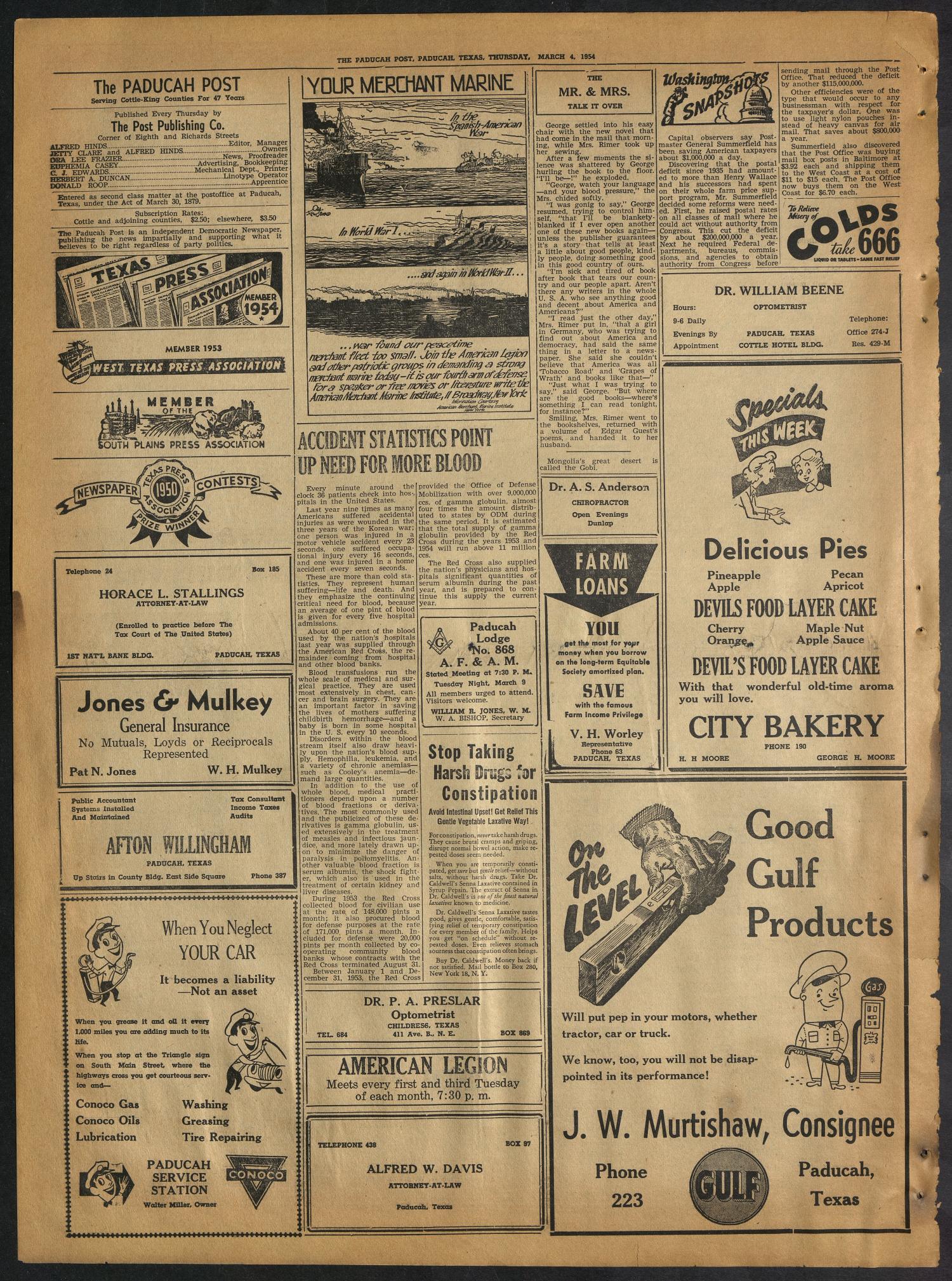 The Paducah Post (Paducah, Tex.), Vol. 46, No. 49, Ed. 1 Thursday, March 4, 1954
                                                
                                                    [Sequence #]: 2 of 12
                                                