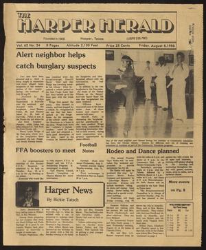 Primary view of object titled 'The Harper Herald (Harper, Tex.), Vol. 62, No. 34, Ed. 1 Friday, August 8, 1986'.