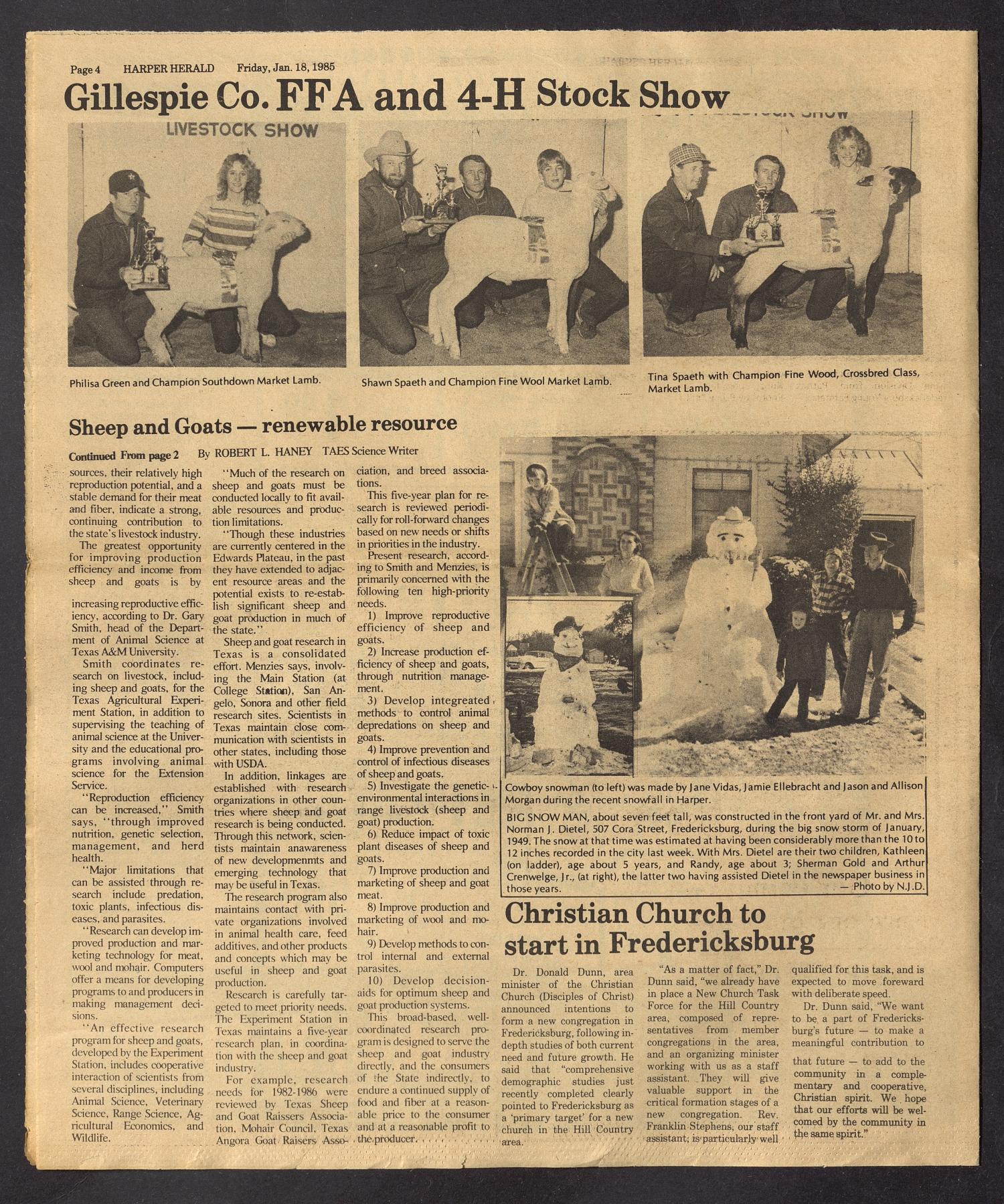 The Harper Herald (Harper, Tex.), Vol. 61, No. [3], Ed. 1 Friday, January 18, 1985
                                                
                                                    [Sequence #]: 4 of 8
                                                
