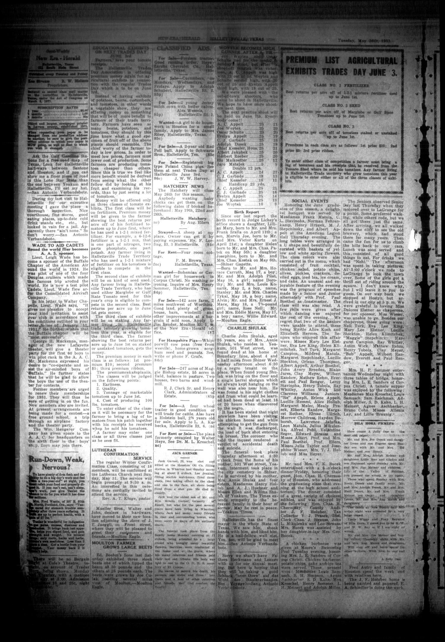 Hallettsville Semi-Weekly New Era-Herald (Hallettsville, Tex.), Vol. 58, No. 84, Ed. 1 Tuesday, May 26, 1931
                                                
                                                    [Sequence #]: 2 of 4
                                                