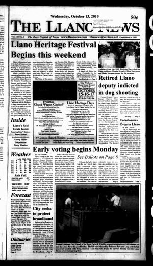Primary view of object titled 'The Llano News (Llano, Tex.), Vol. 121, No. 2, Ed. 1 Wednesday, October 13, 2010'.