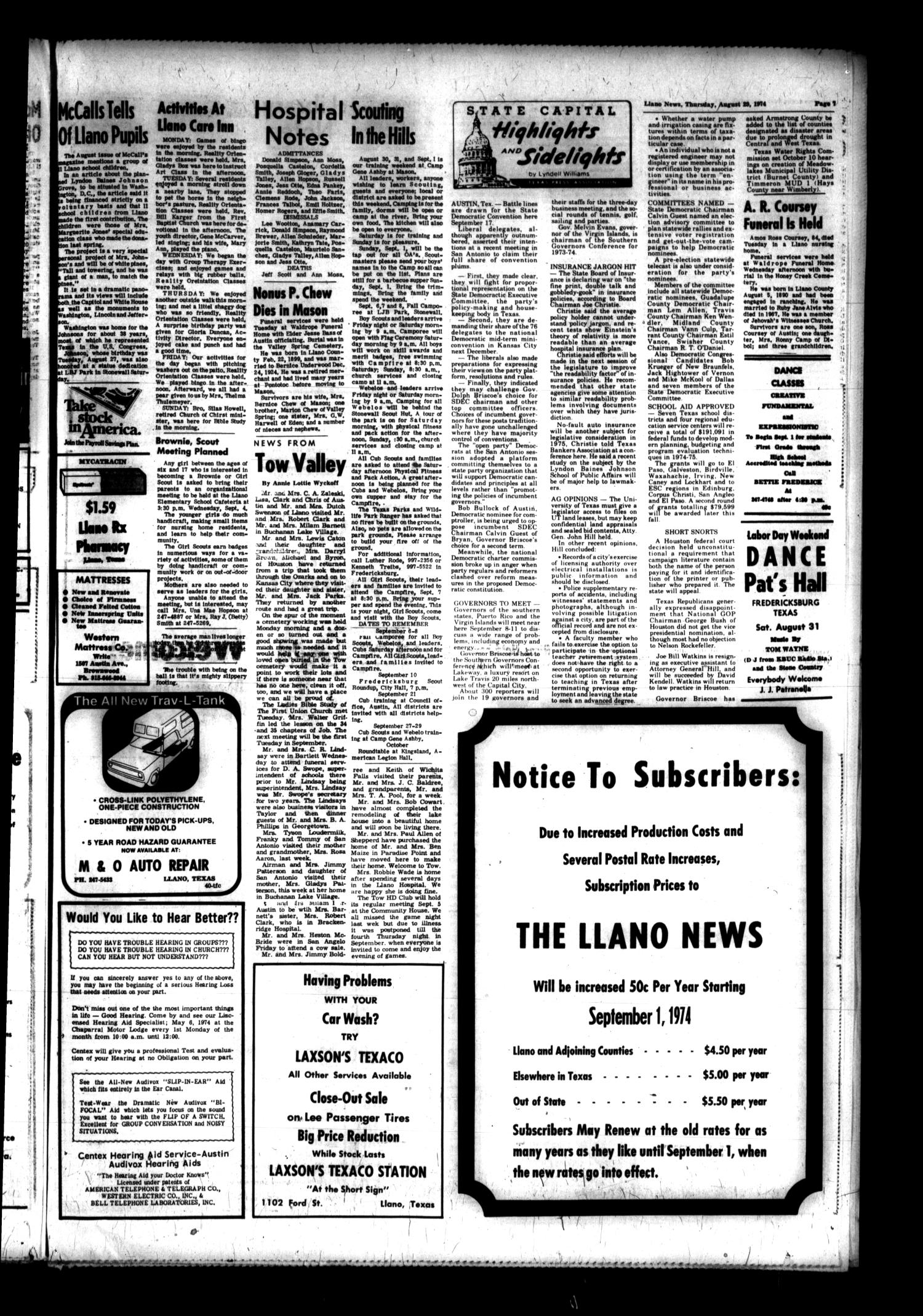 The Llano News (Llano, Tex.), Vol. 83, No. 42, Ed. 1 Thursday, August 29, 1974
                                                
                                                    [Sequence #]: 7 of 13
                                                