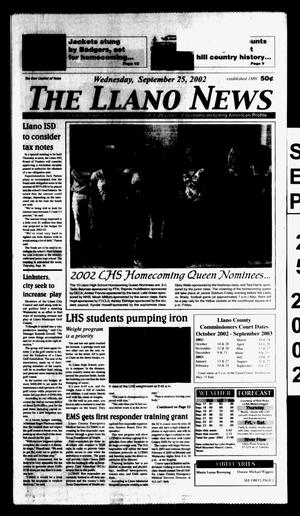 Primary view of object titled 'The Llano News (Llano, Tex.), Vol. 114, No. 51, Ed. 1 Wednesday, September 25, 2002'.