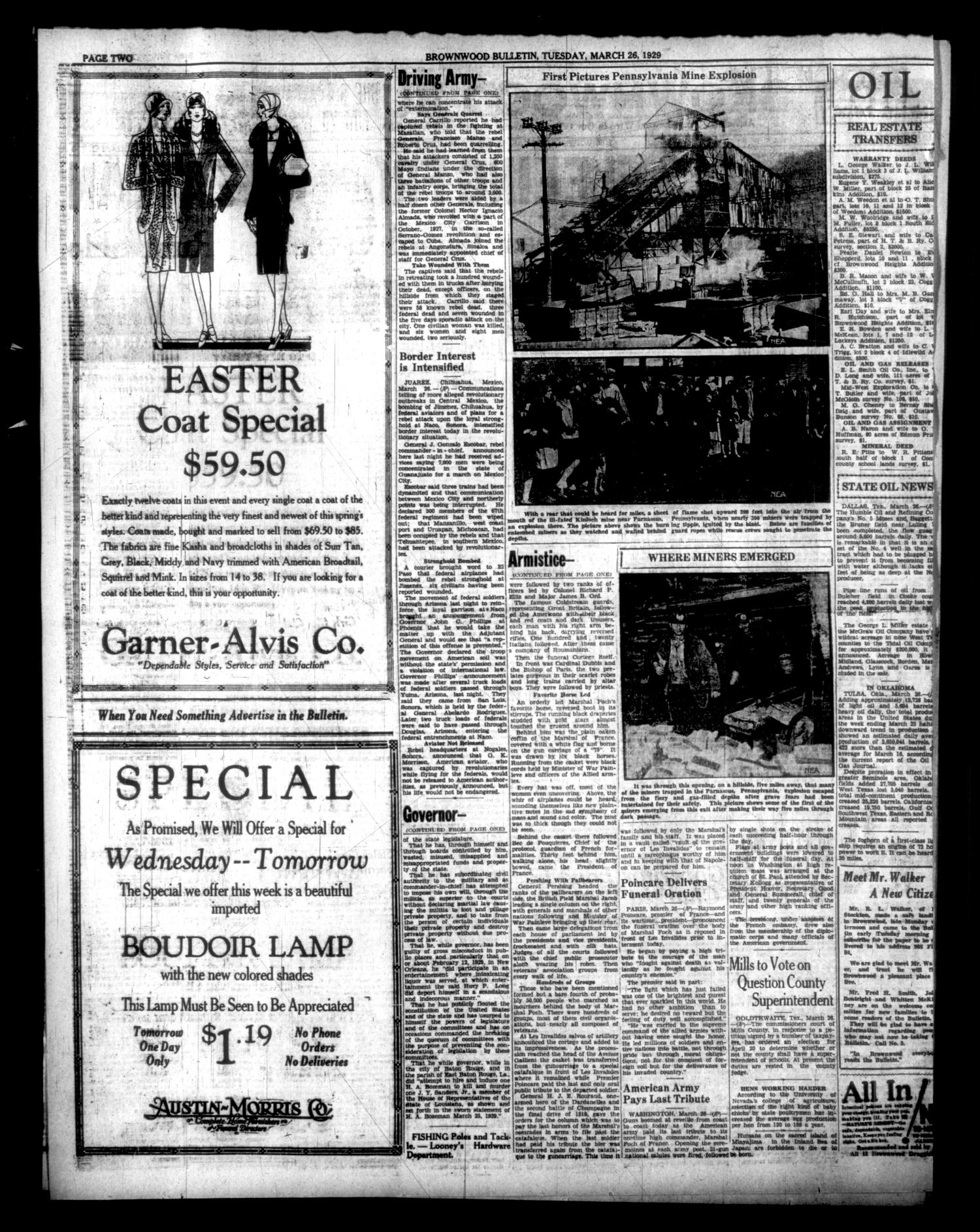 Brownwood Bulletin (Brownwood, Tex.), Vol. 29, No. 138, Ed. 1 Tuesday, March 26, 1929
                                                
                                                    [Sequence #]: 2 of 12
                                                