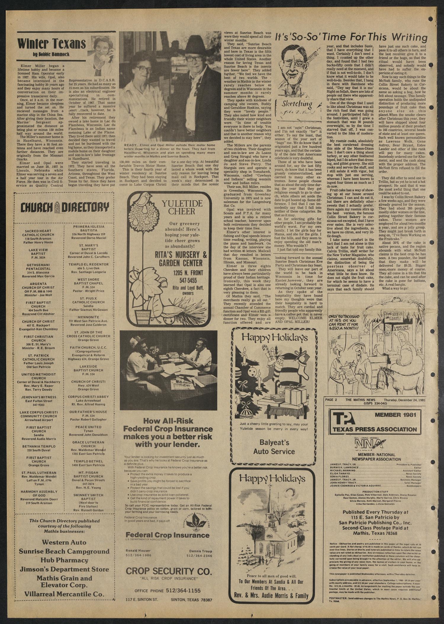 The Mathis News (Mathis, Tex.), Vol. 58, No. 52, Ed. 1 Thursday, December 24, 1981
                                                
                                                    [Sequence #]: 2 of 20
                                                