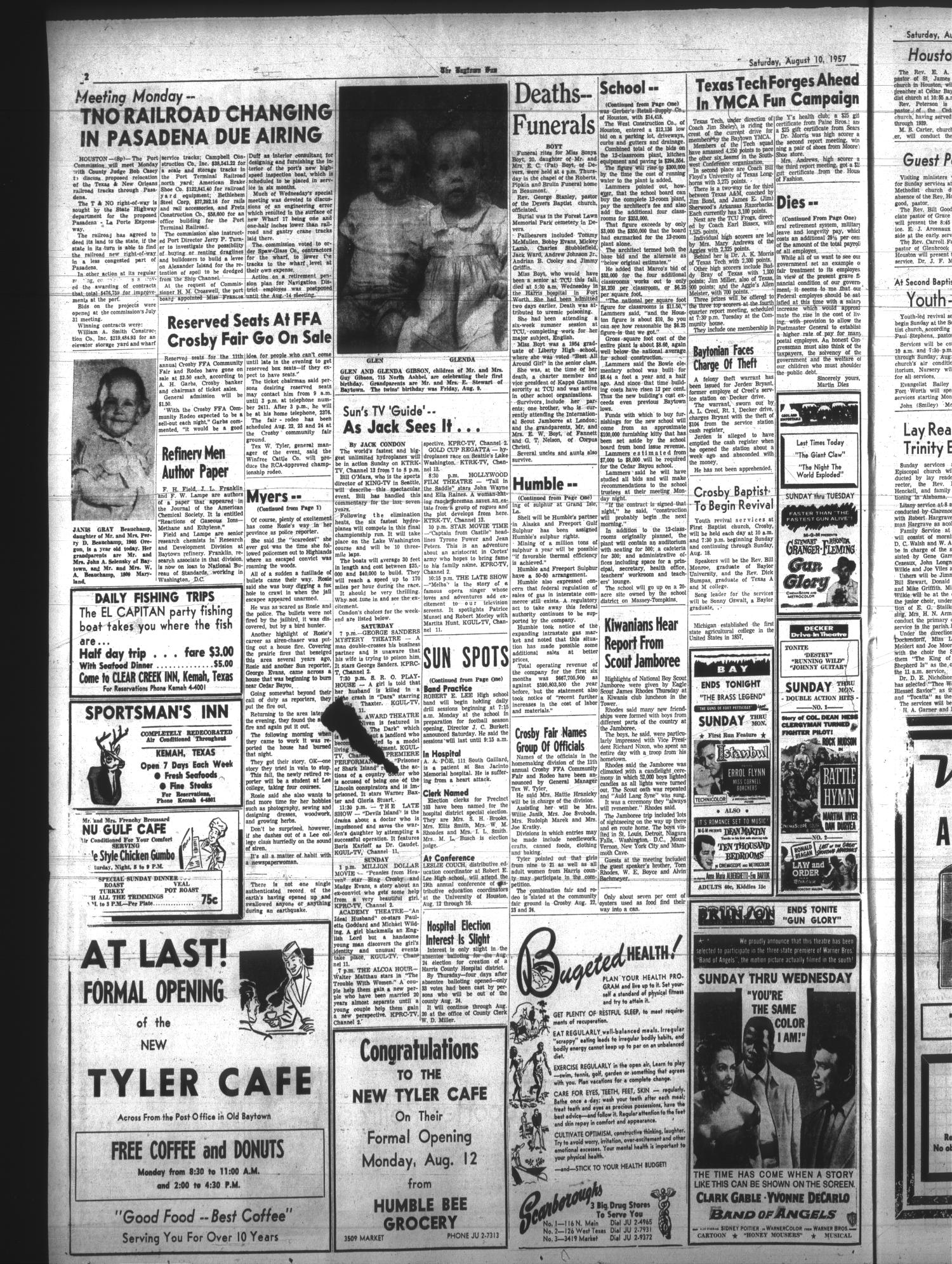 The Baytown Sun (Baytown, Tex.), Vol. 37, No. 240, Ed. 1 Saturday, August 10, 1957
                                                
                                                    [Sequence #]: 2 of 8
                                                