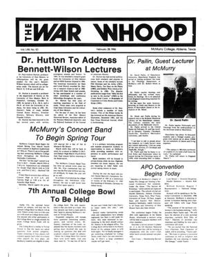 Primary view of object titled 'The War Whoop (Abilene, Tex.), Vol. 63, No. 10, Ed. 1, Friday, February 28, 1986'.
