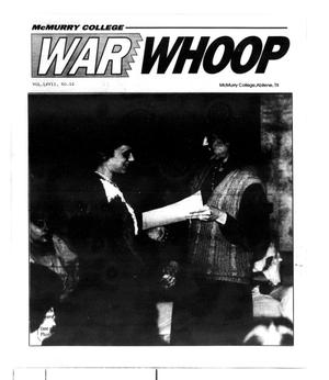 Primary view of object titled 'McMurry College War Whoop (Abilene, Tex.), Vol. 67, No. 10, Ed. 1, Friday, March 9, 1990'.