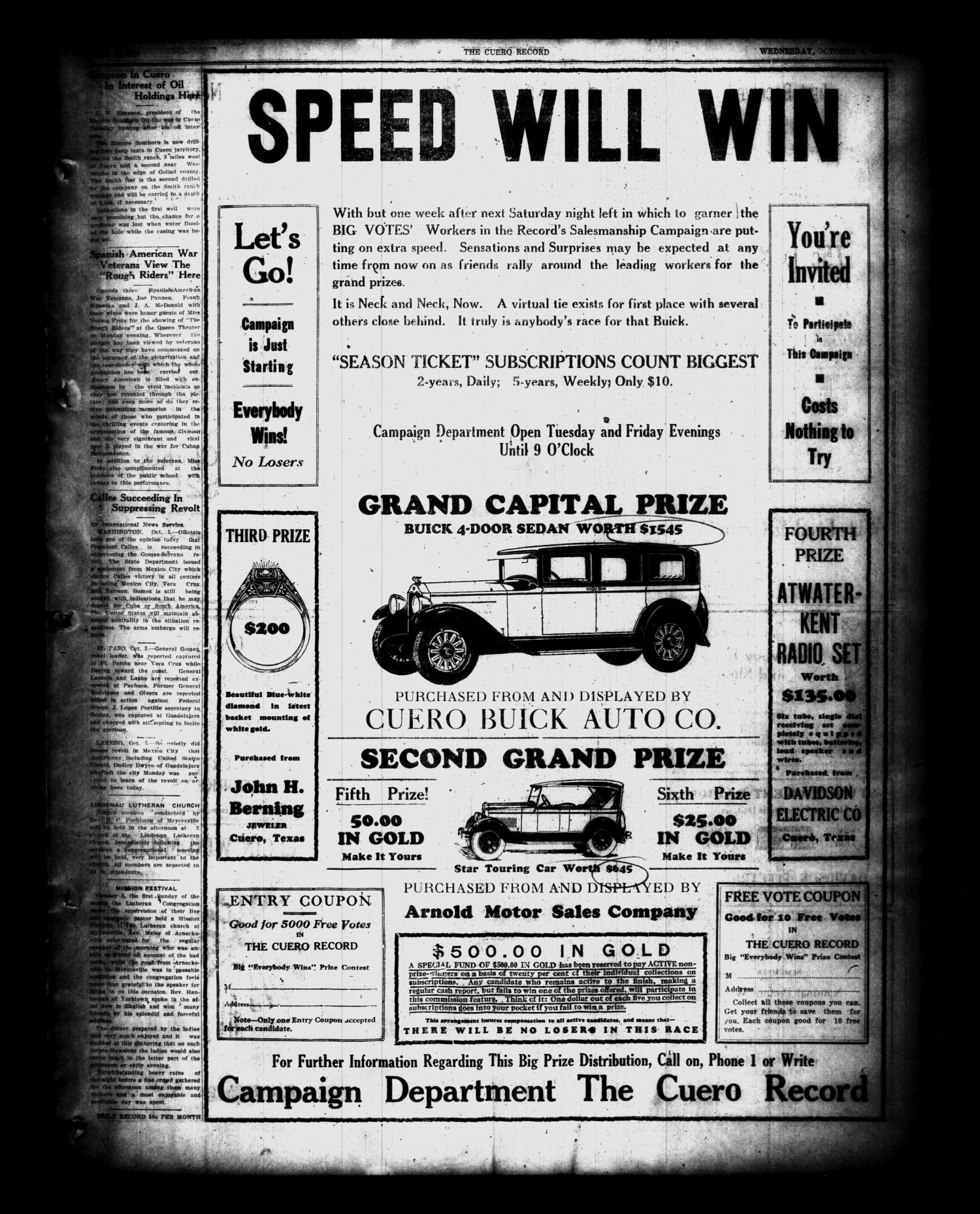 The Cuero Daily Record (Cuero, Tex.), Vol. 67, No. 81, Ed. 1 Wednesday, October 5, 1927
                                                
                                                    [Sequence #]: 7 of 8
                                                