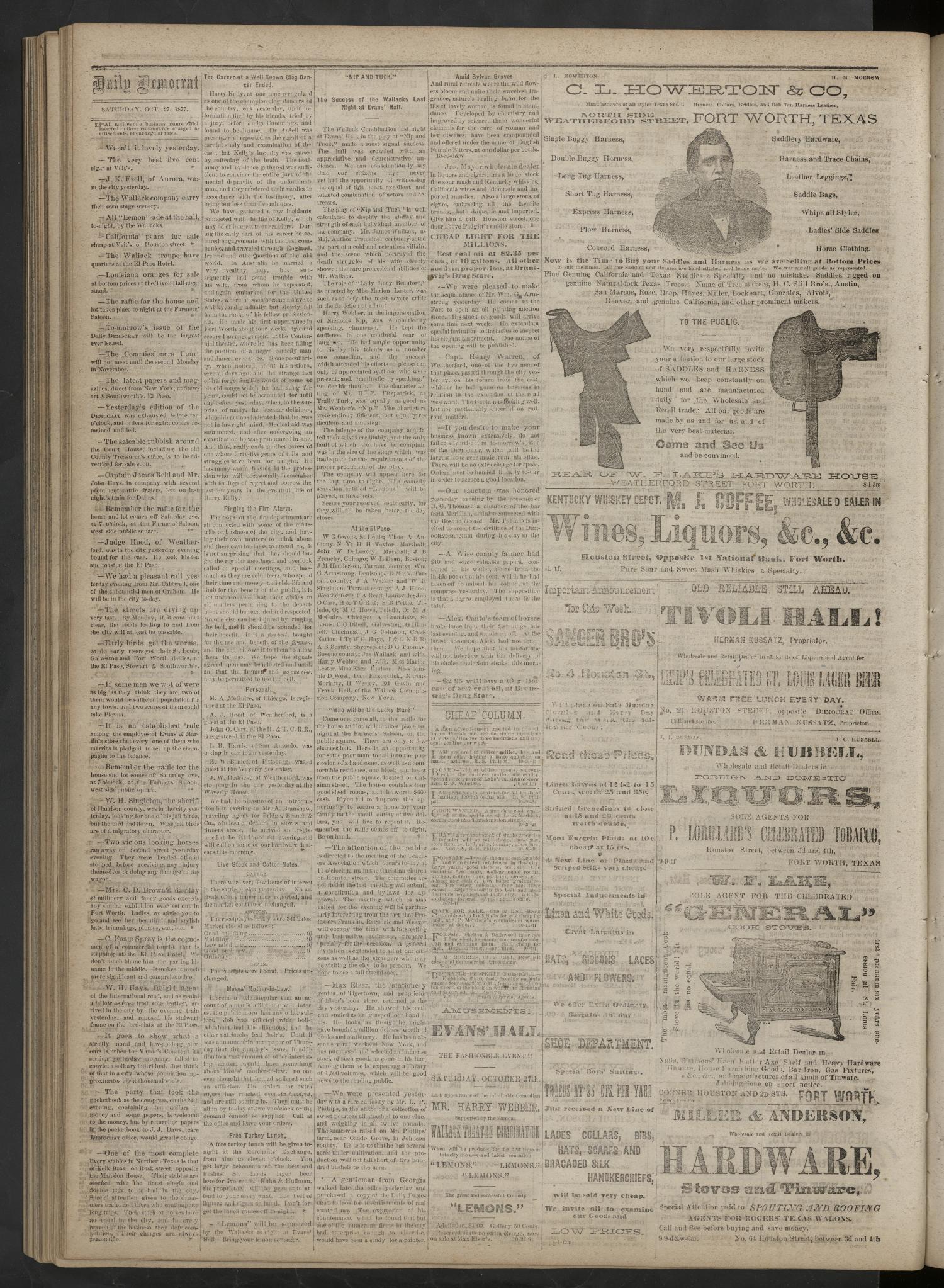 The Daily Fort Worth Democrat. (Fort Worth, Tex.), Vol. 2, No. 101, Ed. 1 Saturday, October 27, 1877
                                                
                                                    [Sequence #]: 4 of 4
                                                