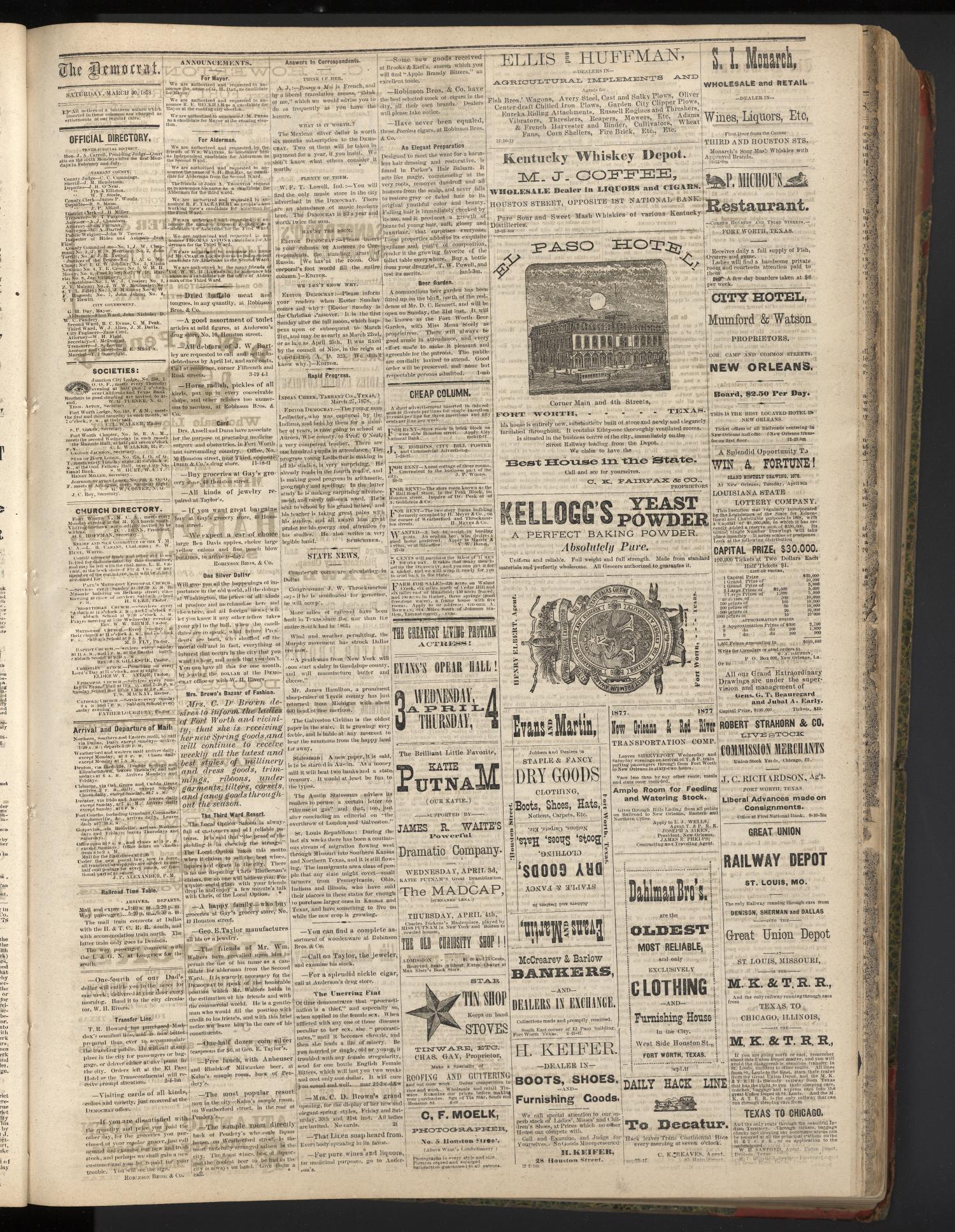 The Daily Fort Worth Democrat. (Fort Worth, Tex.), Vol. 2, No. 233, Ed. 1 Saturday, March 30, 1878
                                                
                                                    [Sequence #]: 3 of 4
                                                