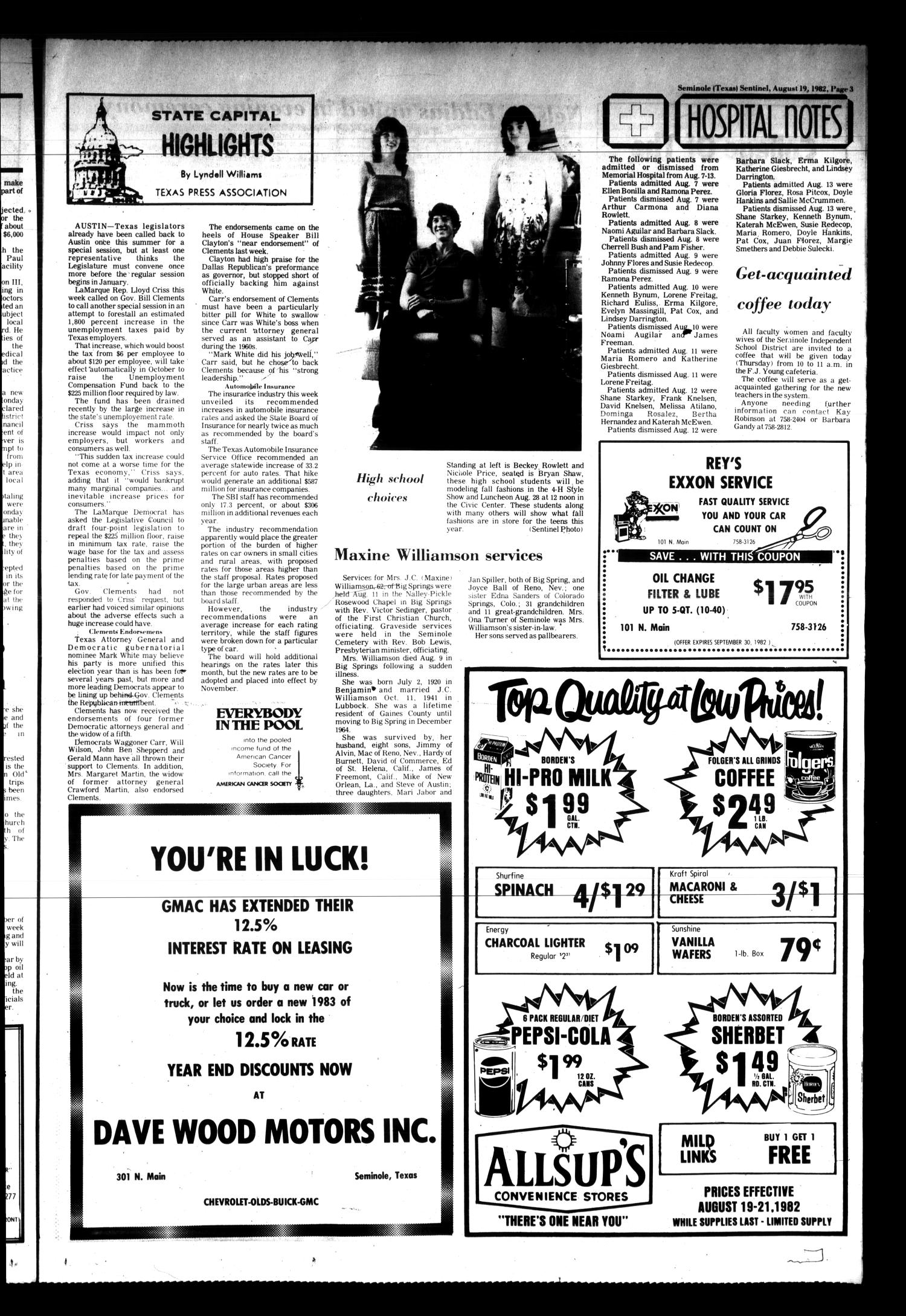 The Seminole Sentinel (Seminole, Tex.), Vol. 75, No. 83, Ed. 1 Thursday, August 19, 1982
                                                
                                                    [Sequence #]: 3 of 17
                                                