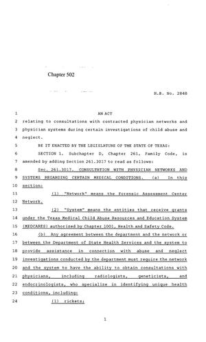 Primary view of object titled '85th Texas Legislature, Regular Session, House Bill 2848, Chapter 502'.