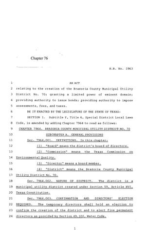 Primary view of object titled '85th Texas Legislature, Regular Session, House Bill 1963, Chapter 76'.