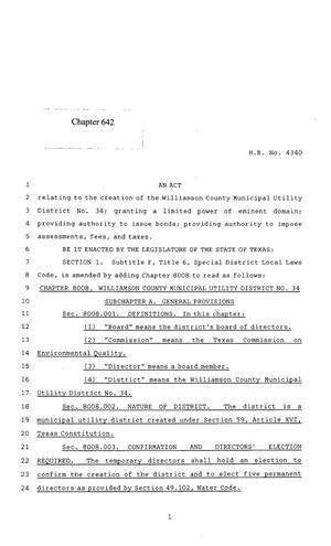 Primary view of object titled '85th Texas Legislature, Regular Session, House Bill 4340, Chapter 642'.