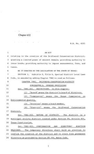 Primary view of object titled '85th Texas Legislature, Regular Session, House Bill 4301, Chapter 632'.