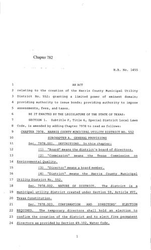 Primary view of object titled '85th Texas Legislature, Regular Session, House Bill 1455, Chapter 782'.