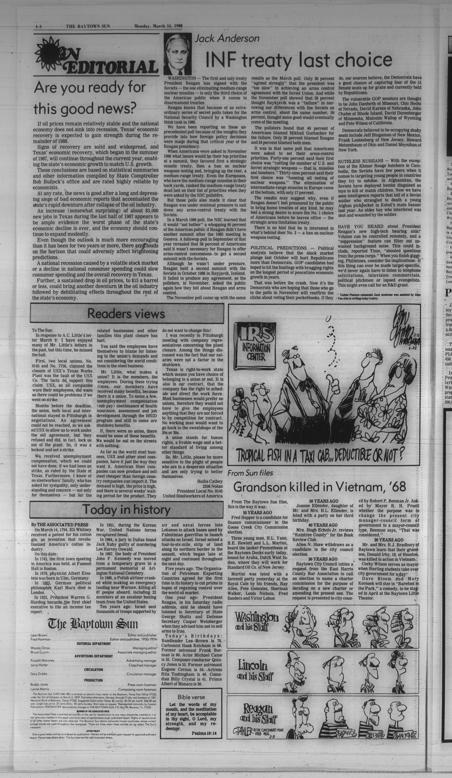 The Baytown Sun (Baytown, Tex.), Vol. 66, No. 115, Ed. 1 Monday, March 14, 1988
                                                
                                                    [Sequence #]: 4 of 20
                                                
