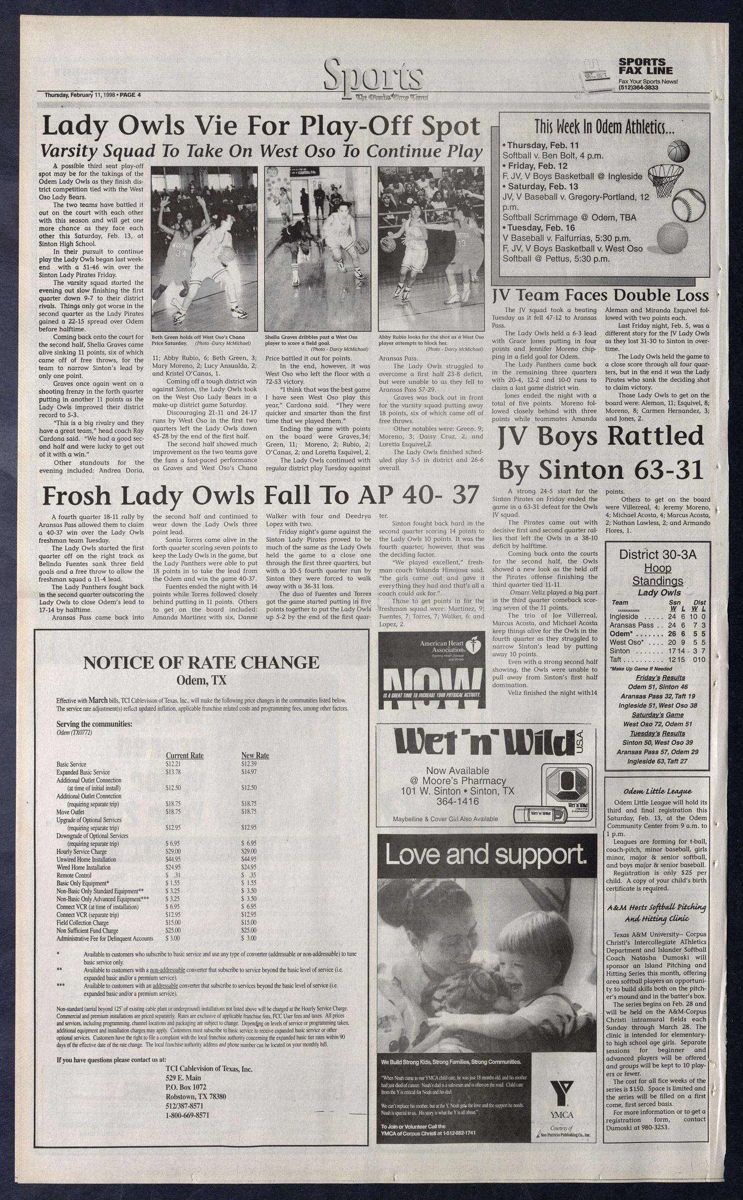 The Odem-Edroy Times (Odem, Tex.), Vol. 92, No. 6, Ed. 1 Thursday, February 11, 1999
                                                
                                                    [Sequence #]: 4 of 10
                                                