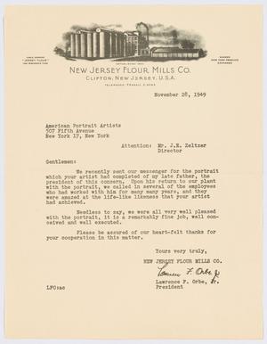 Primary view of object titled '[Letter from Lawrence F. Orbe, Jr. to John E. Zeltzer, November 28, 1949]'.