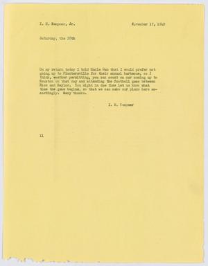 Primary view of object titled '[Letter from I. H. Kempner to I. H. Kempner, Jr., November 17, 1949]'.